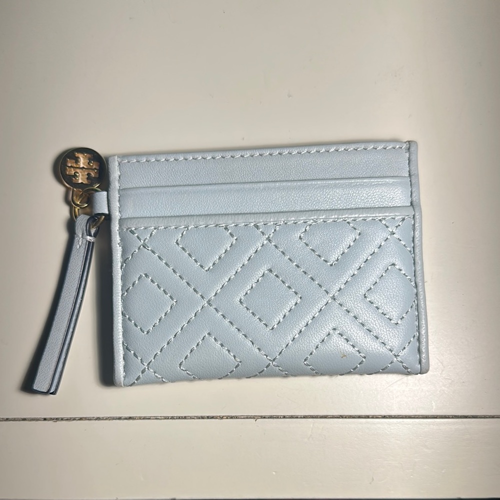 Tory Burch Quilted Card Holder in Soft Blue